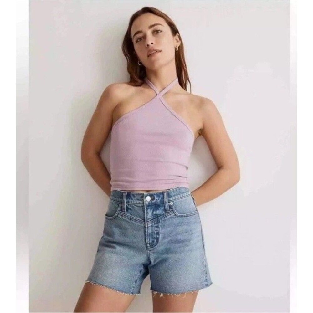 Madewell Supima Rib Halter Tank Top  Crop length  Lilac Purple NWT Size S Small